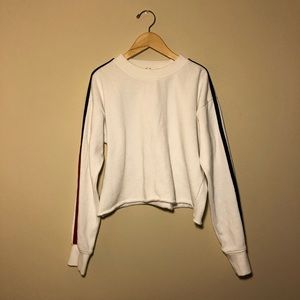 Forever 21 White Long Sleeve Crewneck Crop Top